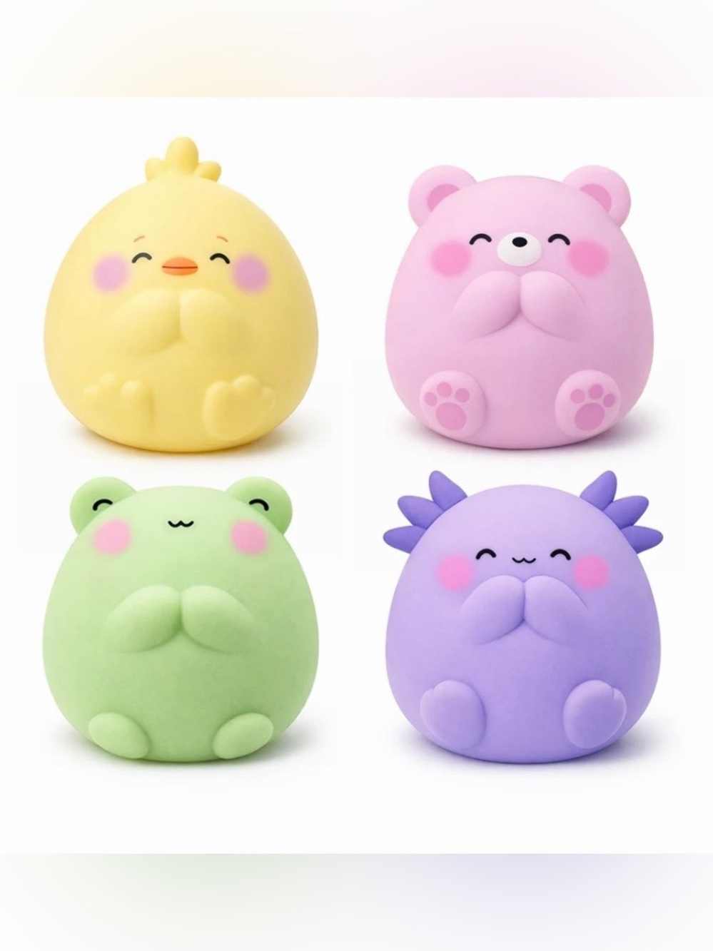 All 4 New Squishy Buns Top Trenz Super Butter Squishers Frog Duck Axolotl Bear